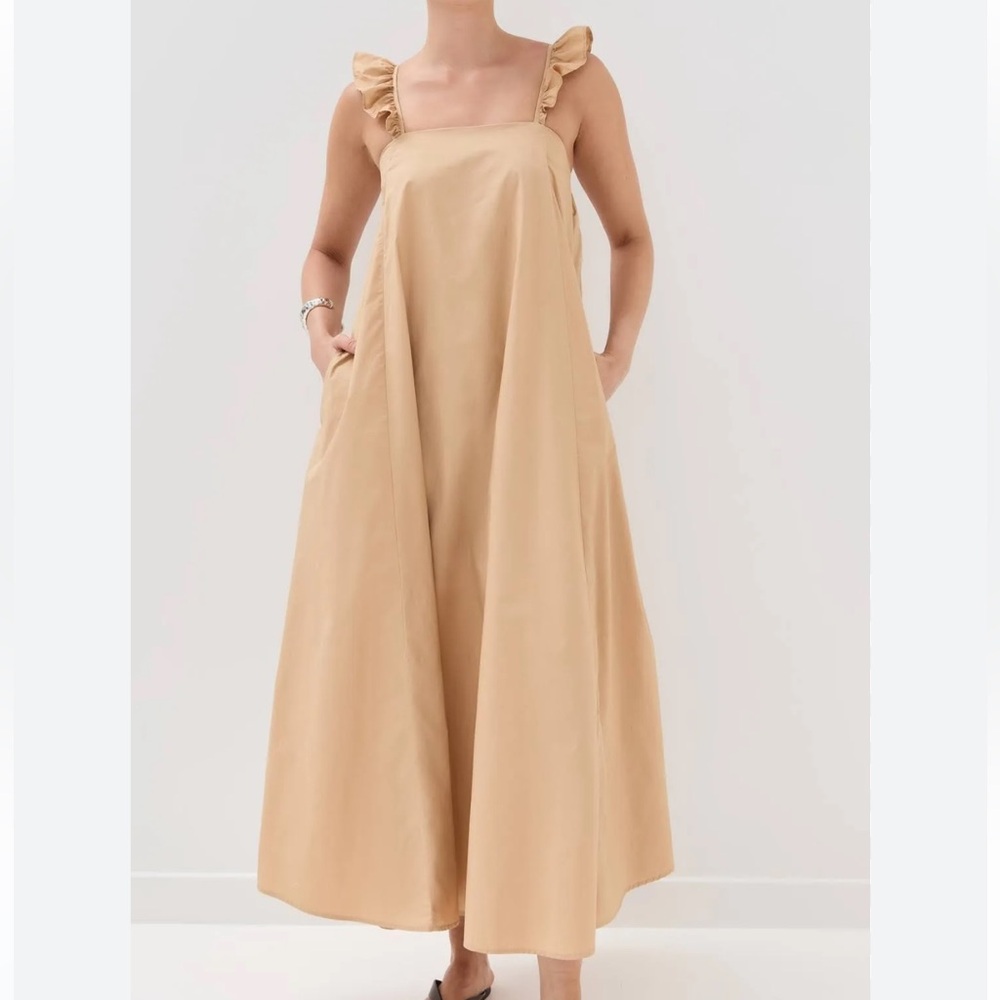 Chic Beige Dress with Ruffle Straps